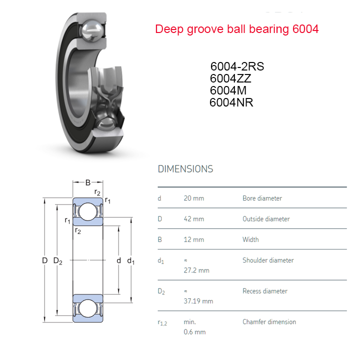 ball bearing 6004 size chart