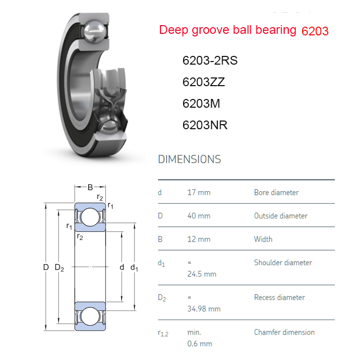 6203 bearing size chart
