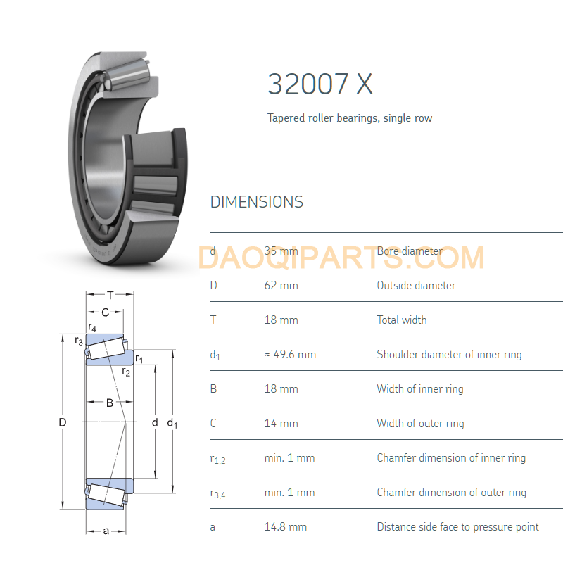 taper bearing 32007 size