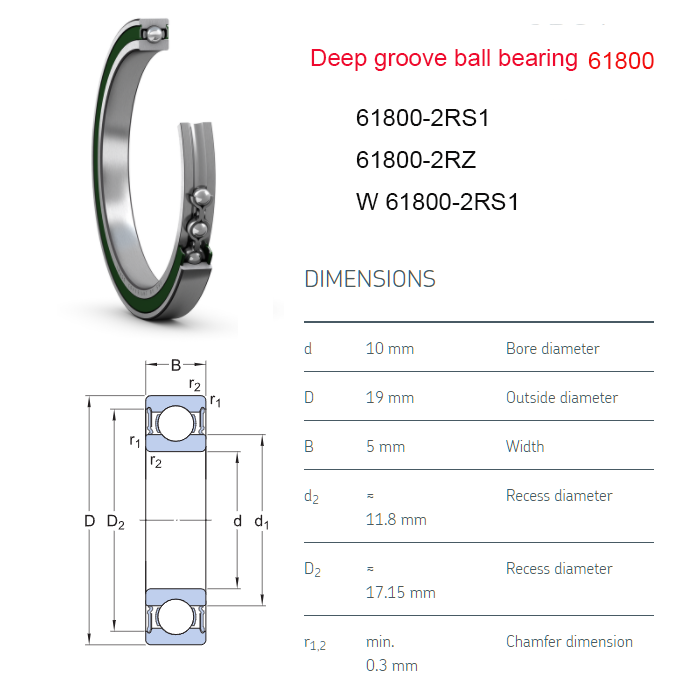 ball bearing 61800 size