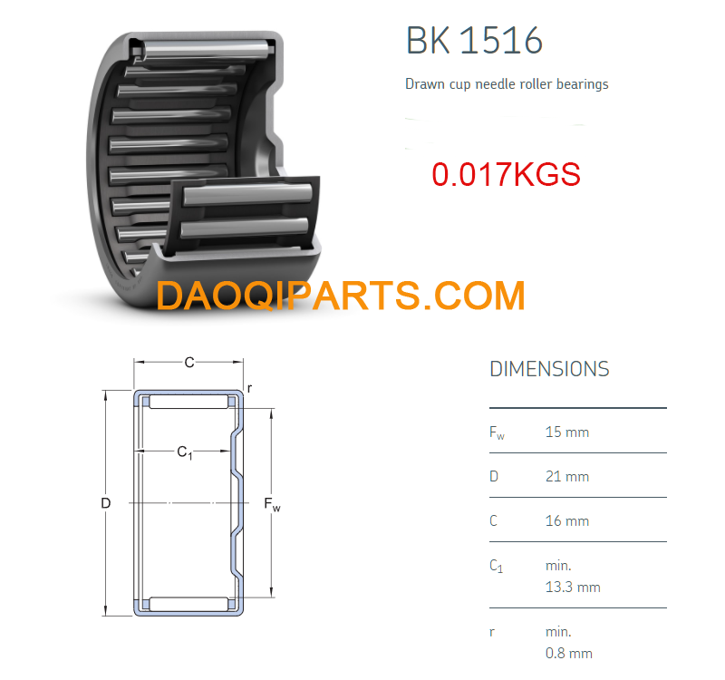 Drawn cup needle bearing BK3020 size chart