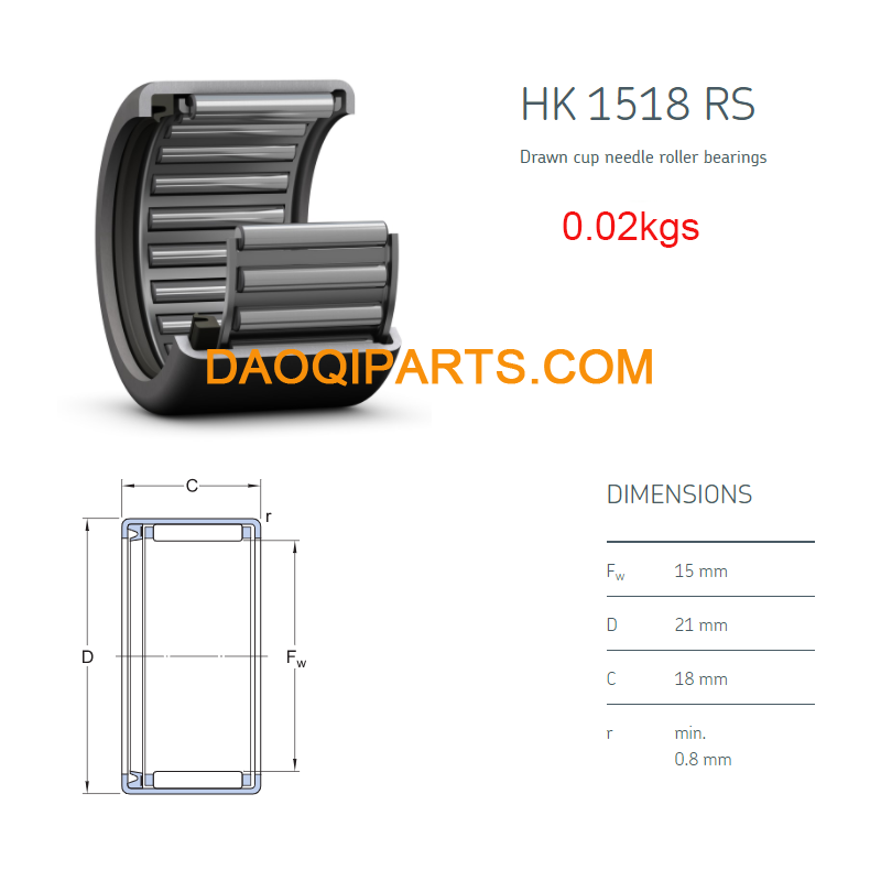 needle bearing HK1518 size chart